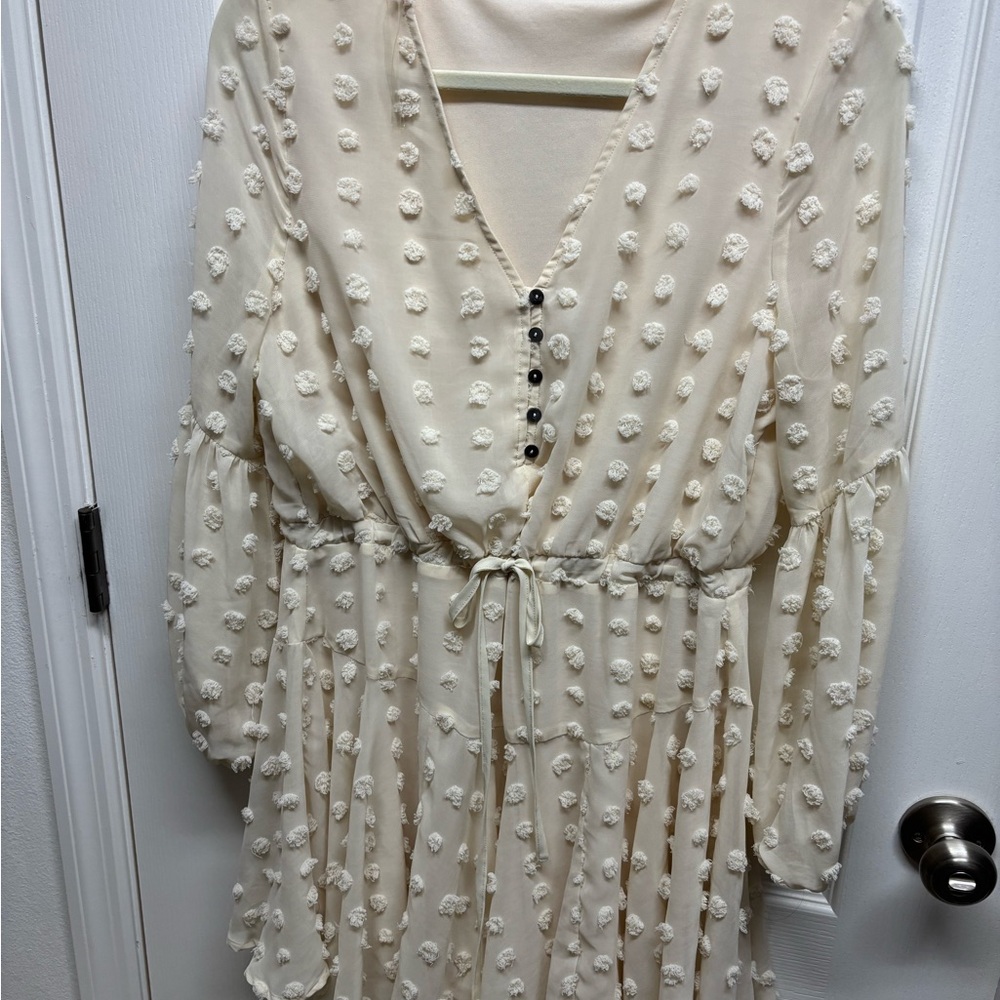 Entro Bohemian Cream Dress Puff Sleeve Cute Size S - Picture 2 of 6